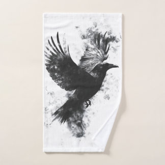 Gothic Raven Illustration: Smoke and Feathers Hand Towel