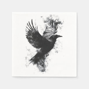 Gothic Raven Illustration: Smoke and Feathers Napkins