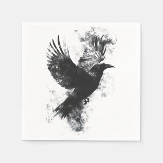 Gothic Raven Illustration: Smoke and Feathers Napkins
