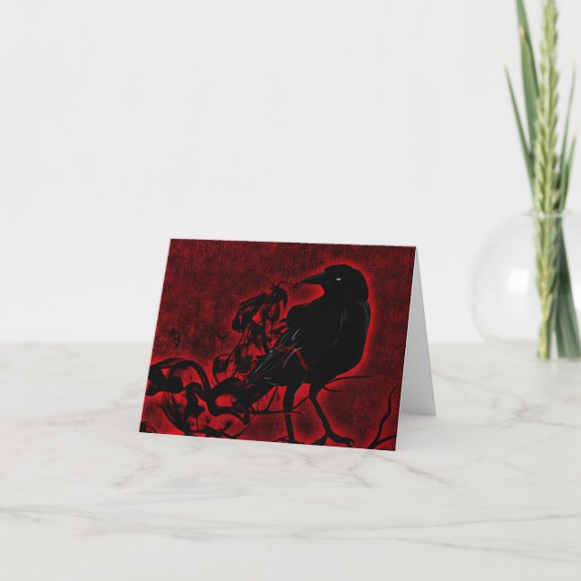 Gothic Raven in Red Thank You Card (Front)