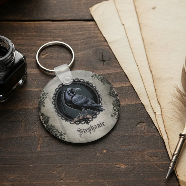Gothic Raven Lover Dark Academia Aesthetic Keychain (Gothic raven keychain for the dark academia fan — unique birthday gift idea for him or her.)