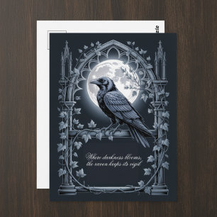 Gothic Raven Moon Art Postcard
