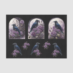 Gothic Raven Moon & Purple Roses  Decoupage Tissue Paper