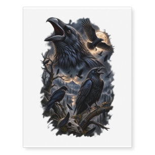Gothic Raven Moon Temporary Tattoos