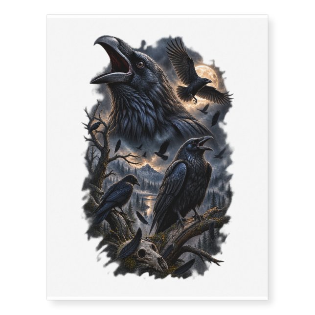 Gothic Raven Moon Temporary Tattoos (Front)