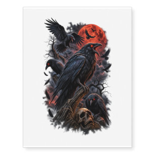 Gothic Raven Moon Temporary Tattoos
