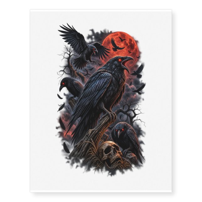Gothic Raven Moon Temporary Tattoos (Front)