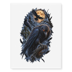 Gothic Raven Moon Temporary Tattoos