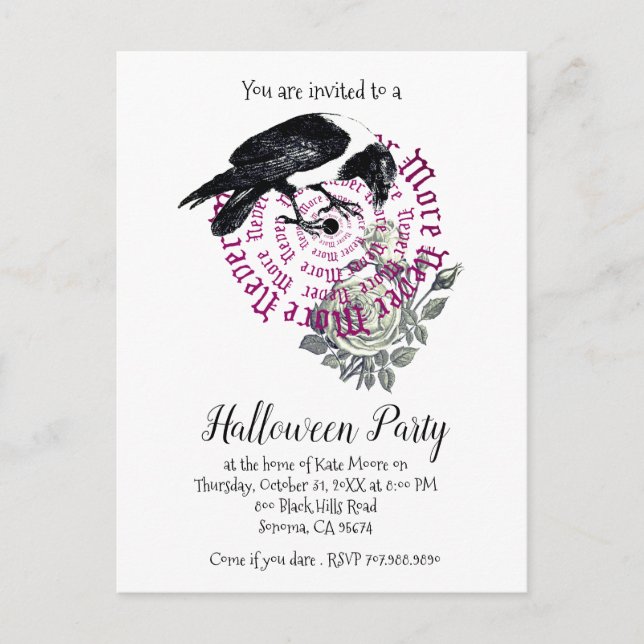 Gothic Raven Never More Halloween Party Invitation (Front)