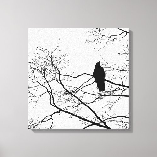 Gothic Raven on a Tree Branch Art Canvas