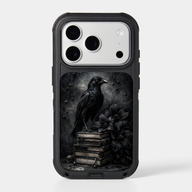 Gothic Raven on Antique Books OtterBox Case | (Back)