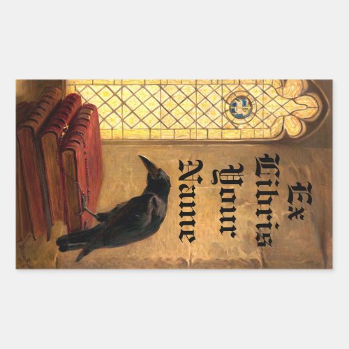 Gothic Raven On Medieval Books Ex Libris Template Rectangular Sticker