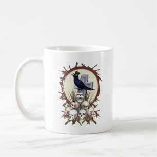 Gothic Raven on Pile of Skulls Bird Mug
