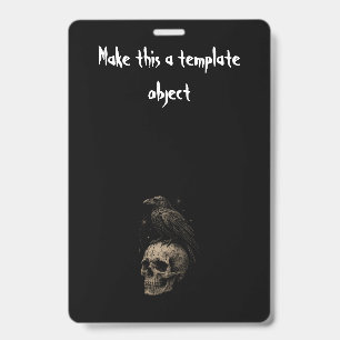 Gothic Raven on Skull Vintage Halloween Invitation Badge
