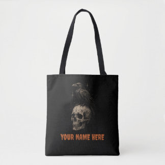 Gothic Raven on Skull Vintage Mystery . Tote Bag