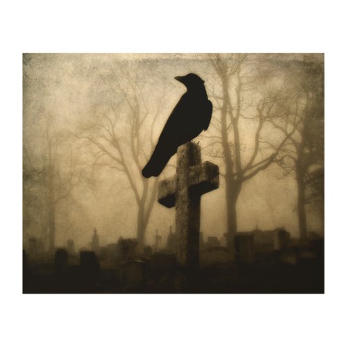 Gothic Raven Perched On A Cross Wood Wall Art