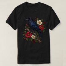 Gothic Raven Perched on Floral Branch Vintage Crow