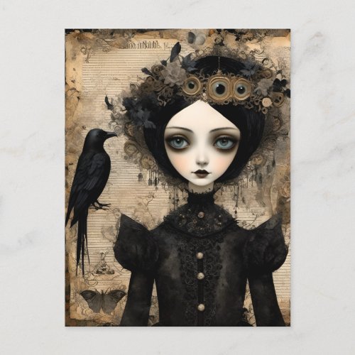 Gothic Raven Princess Collage Postcard