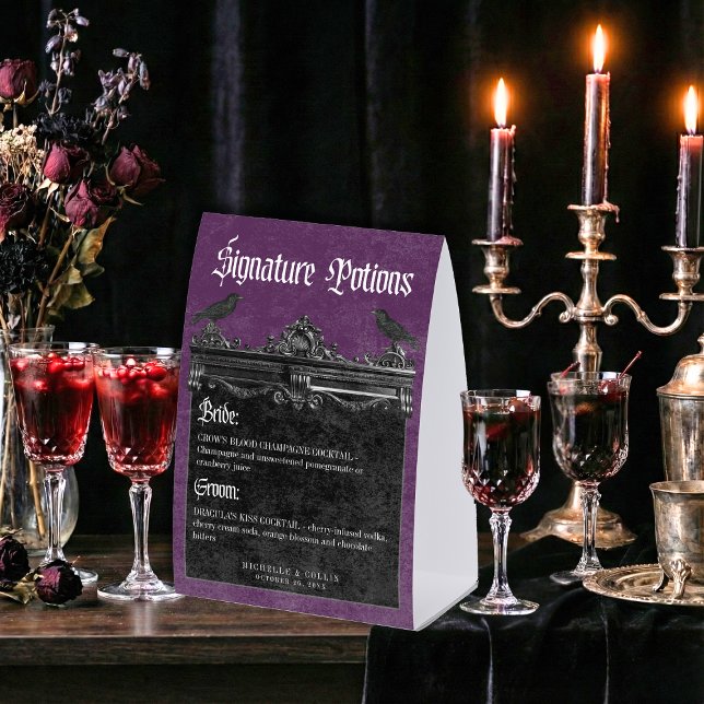 Gothic Raven Purple Darkly Ever After Drinks Paper Table Tent (Creator Uploaded)