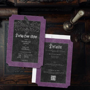Gothic Raven Purple Darkly Ever After Wedding Invitation