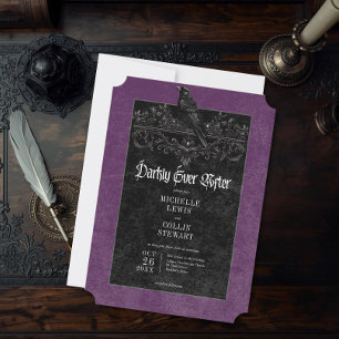 Gothic Raven Purple Darkly Ever After Wedding Invitation