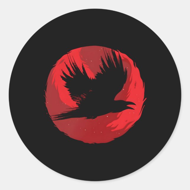 Gothic Raven Red Moon Black Crow Classic Round Sticker (Front)
