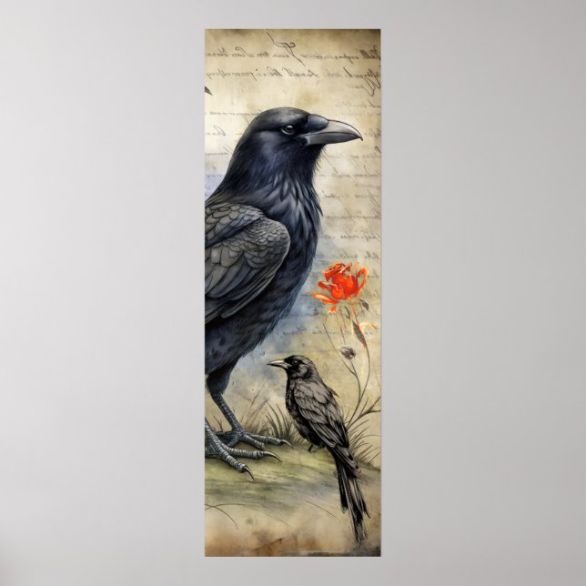 Gothic Raven Red & Rose  Poster (Front)
