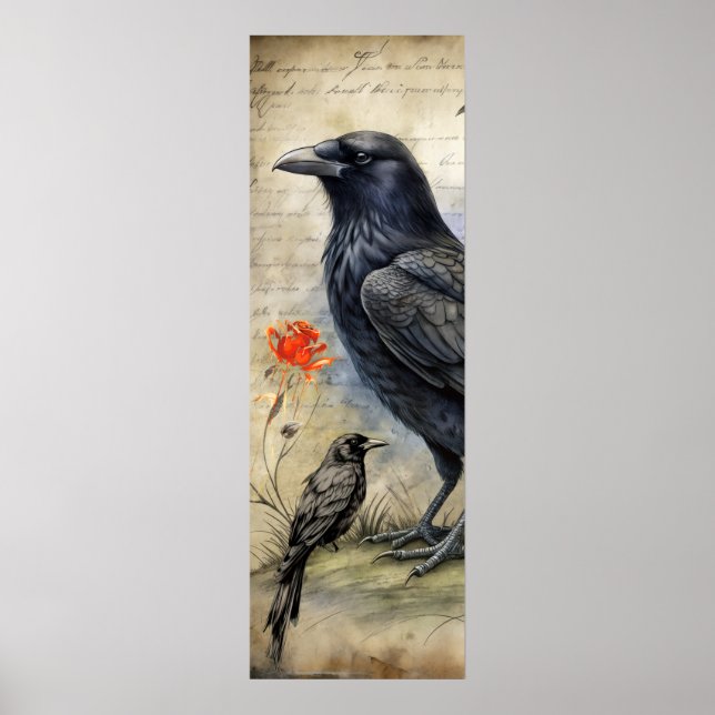 Gothic Raven Red & Rose  Poster (Front)