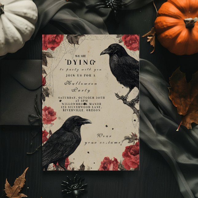 Gothic Raven Rose Halloween Party Invitation (Creator Uploaded)