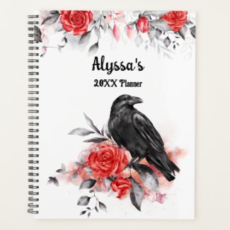 Gothic Raven & Rose Mysterious Crow Watercolor Art