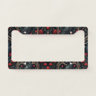 Gothic Raven Roses Ornate Pattern License Plate Frame