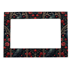 Gothic Raven Roses Ornate Pattern Magnetic Frame