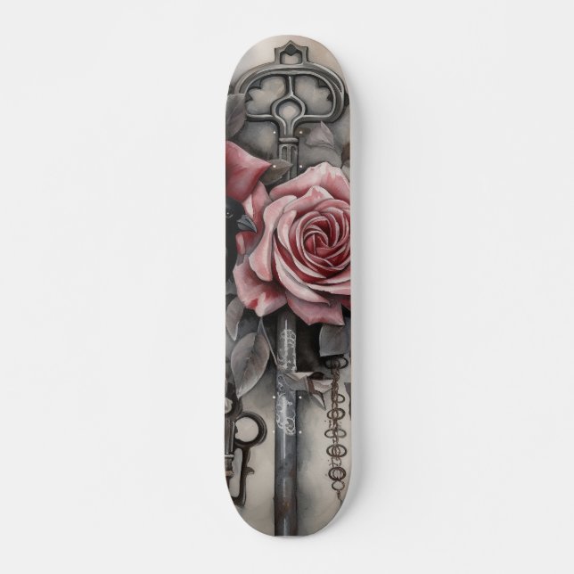 Gothic Raven & Roses Skateboard  (Front)