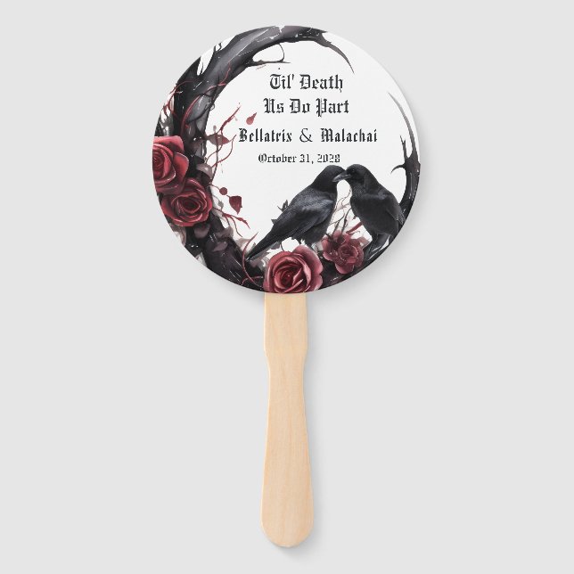 Gothic Raven Rosewood Wedding Hand Fan (Front)