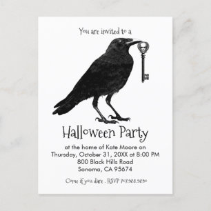 Gothic Raven Skeleton Key Halloween Party Invitation Postcard