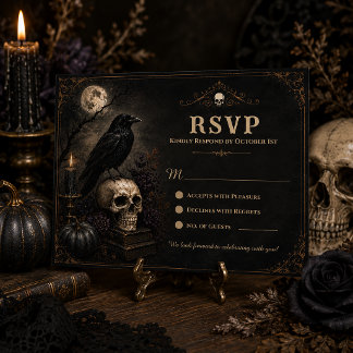 Gothic Raven Skull Full Moon | RSVP Card