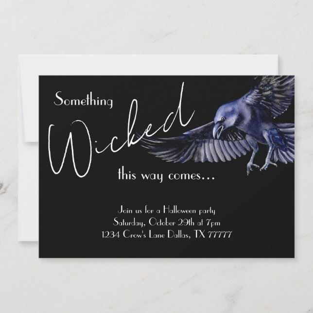 Gothic Raven Something Wicked Halloween Party Invitation (Front)