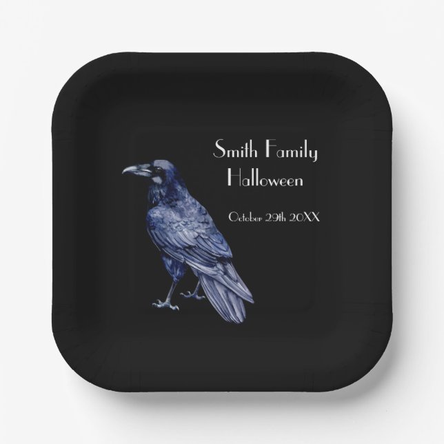 Gothic Raven Something Wicked Halloween Party Paper Plates (Front)