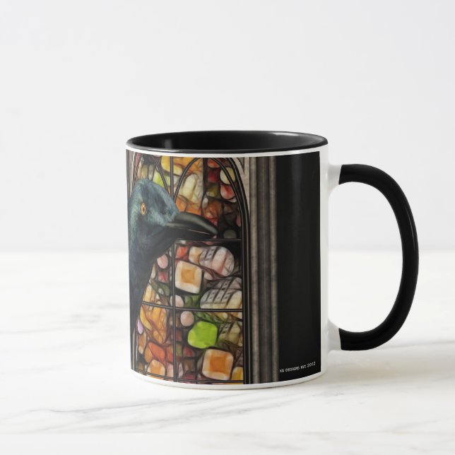 Gothic Raven Stained Glass Gothic Digital Art Mugs (Right)