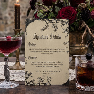 Gothic Raven Tree Black Tan Wedding Drinks Paper Table Tent