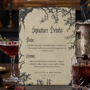 Gothic Raven Tree Black Tan Wedding Drinks Pedestal Sign