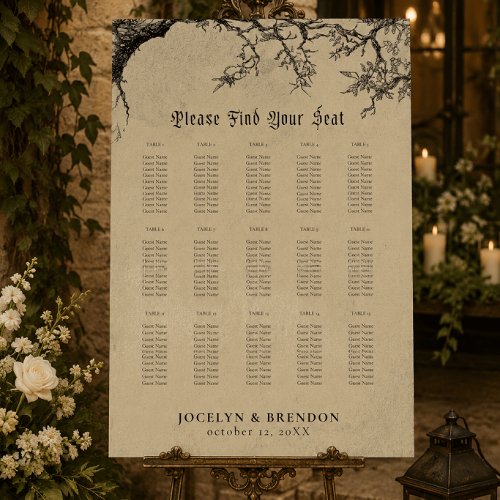 Gothic Raven Tree Black Tan Wedding Seating Foam Board