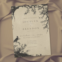 Gothic Raven Tree Engraving Black Tan Wedding