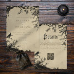 Gothic Raven Tree Engraving Black Tan Wedding Invitation<br><div class="desc">Set a hauntingly romantic tone with this Gothic Crow Tree Engraving Black Tan Wedding invitation. The detailed engraving of gnarled branches and a perched black raven is perfect for couples seeking an elegant, dark aesthetic for their Halloween or Gothic themed wedding. This unique design is fully customizable and sets a...</div>