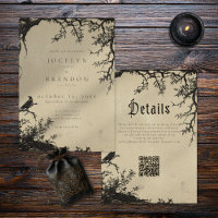 Gothic Raven Tree Engraving Black Tan Wedding