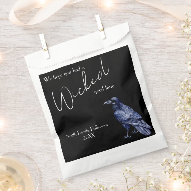 Gothic Raven Wicked Good Time Halloween Party Favor Bag (Clipped)