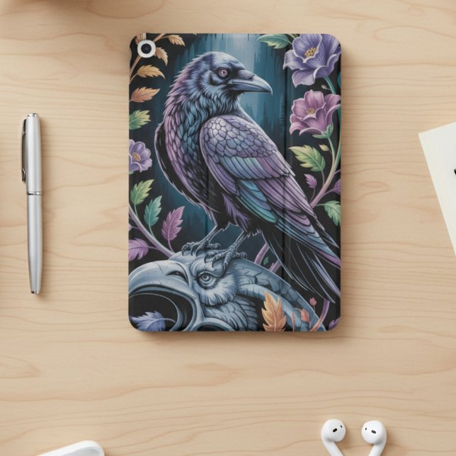 Gothic Raven with Floral Accents iPad Mini Cover (Black raven floral ipad case)