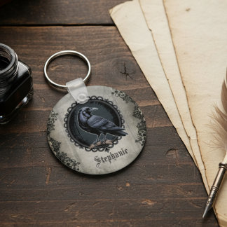 Gothic Raven with Name Keychain
