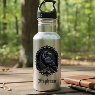 Gothic Raven with Name Stainless Steel Water Bottle
