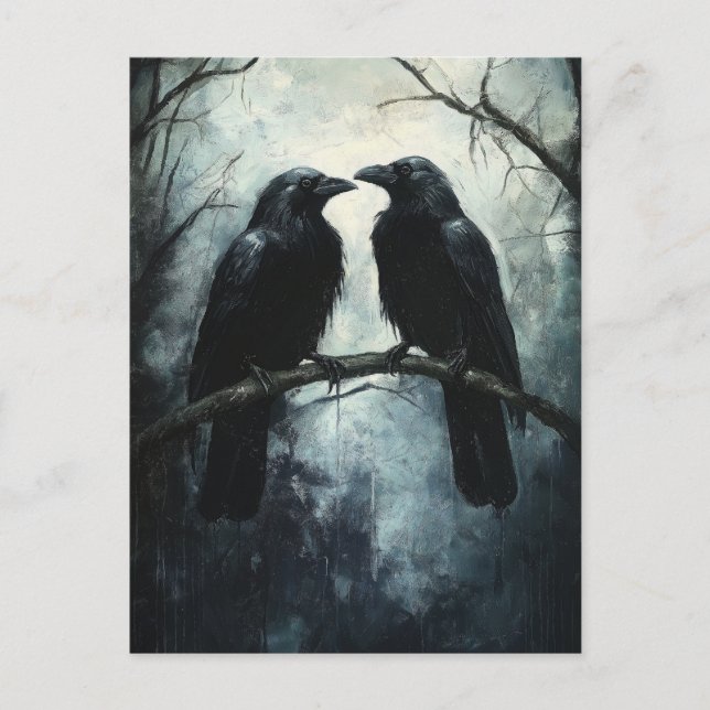 Gothic Ravens: A Dark and Mysterious Oil Painting Postcard (Front)